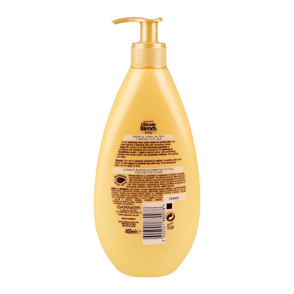 Garnier Ultimate Blends Argan & Camellia Oil Hydrating Body Lotion, For Normal Skin, 400ml - Image 2