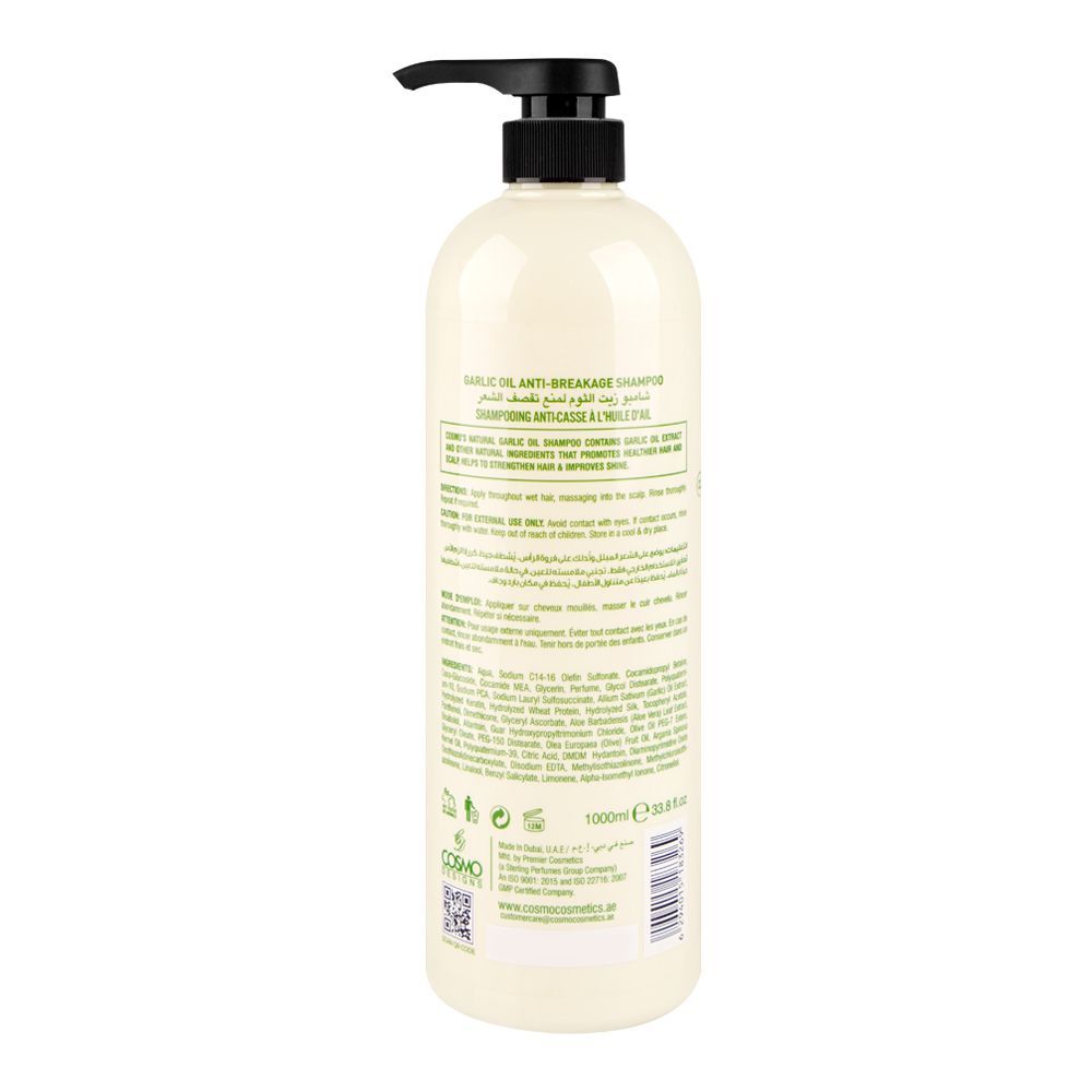 Cosmo Anti-Breakage Garlic Oil Shampoo, Sulphate & Paraben Free, 1000ml - Image 2