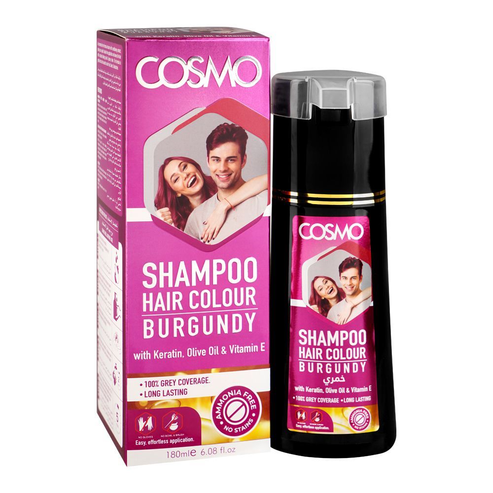Cosmo Hair Color Shampoo, Ammonia Free, No Stains, Burgundy, 180ml - Main Image