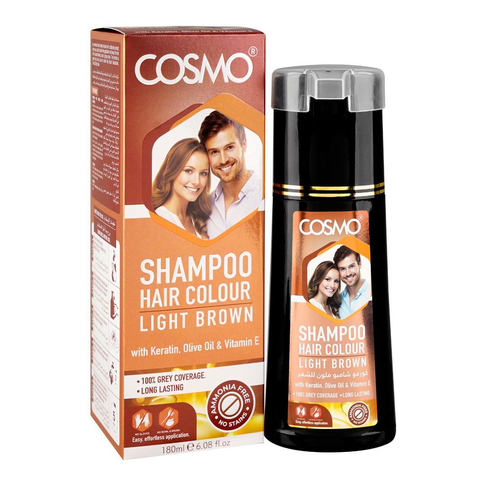 Cosmo Hair Color Shampoo, Ammonia Free, No Stains, Light Brown, 180ml - Main Image