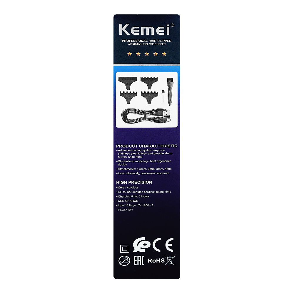 Kemei Professional Hair Clipper/Trimmer, 4 Combs, KM-T9D - Image 2
