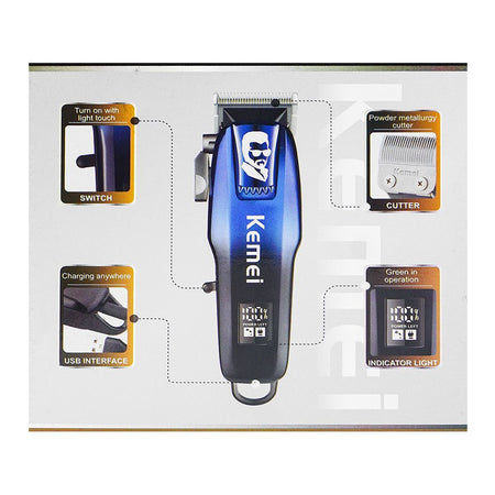 Kemei Rechargeable Hair Clipper/Trimmer, 4 Combs, KM-709A - Image 7