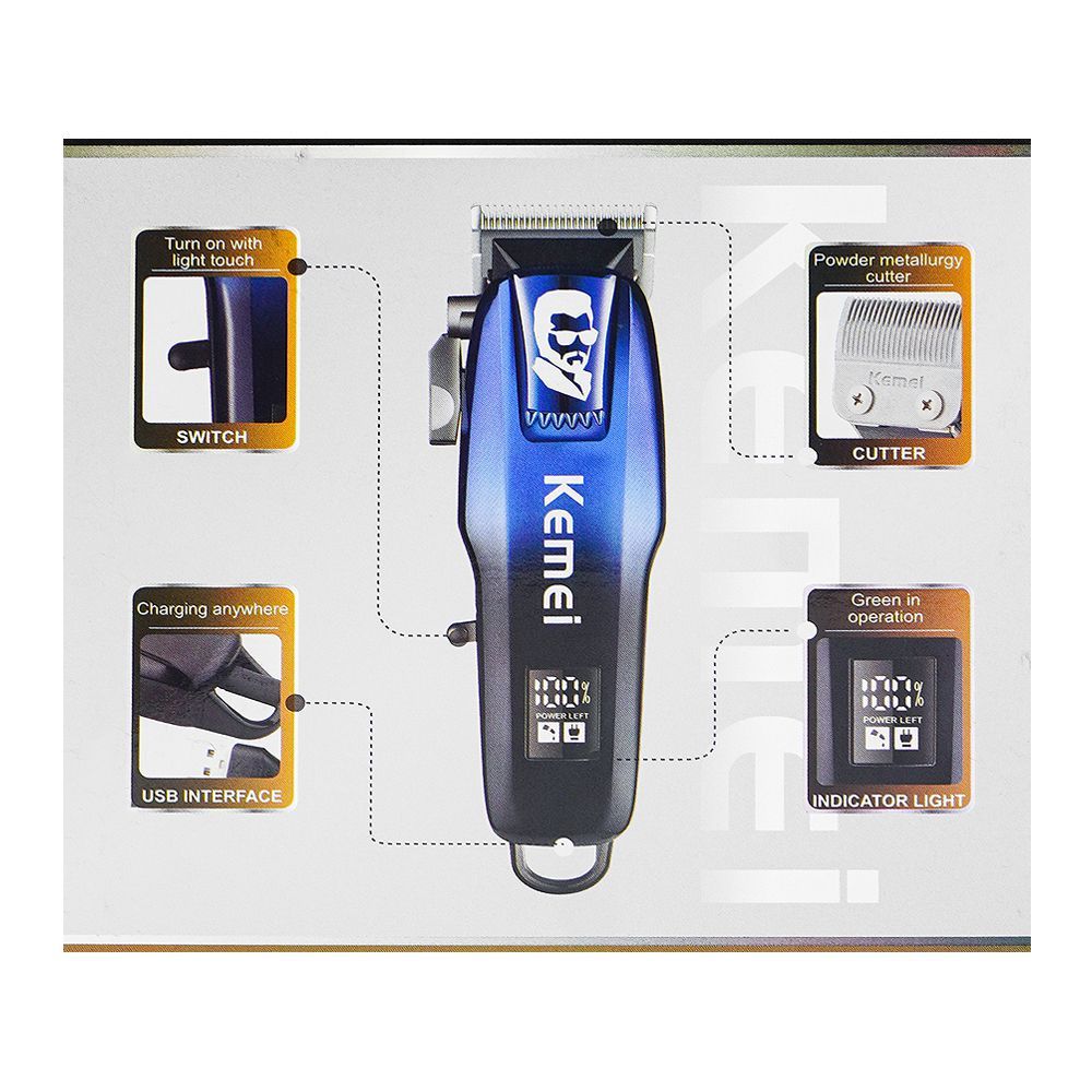 Kemei Rechargeable Hair Clipper/Trimmer, 4 Combs, KM-709A - Image 7