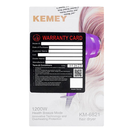 Kemey Hair Dryer, 1200W, KM-6821 - Image 3