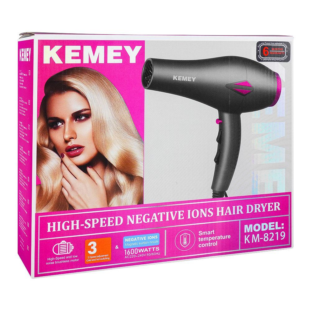 Kemey High-Speed Negative Ions Hair Dryer, 1600W, KM-8219 - Image 2
