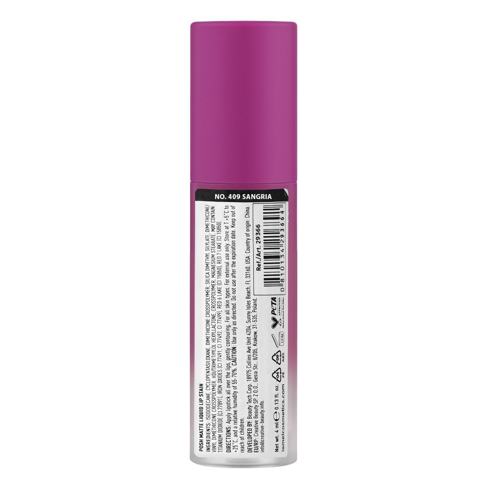 LAMEL Posh Matte Liquid Lip Stain, 4ml, 409 Sangria - Image 2