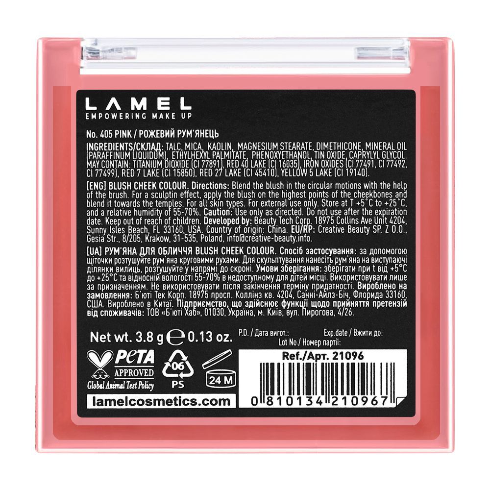 LAMEL Blush Cheek Color, 3.8g, 405 Pink - Image 3