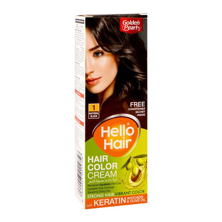 Golden Pearl Hello Hair - Hair Color/Dye Cream, 1 Natural Black - Main Image