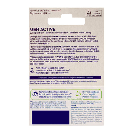 Nivea Men Active SPF15 Lip Balm, 24H Moisture, 4.8g - Image 2