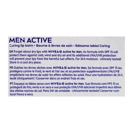 Nivea Men Active SPF15 Lip Balm, 24H Moisture, 4.8g - Image 3