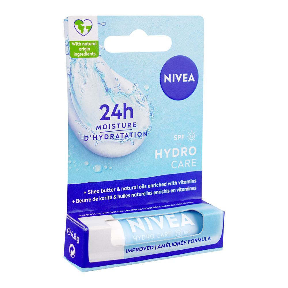 Nivea Hydro Care SPF15 Lip Balm, 24H Moisture, 4.8g - Main Image