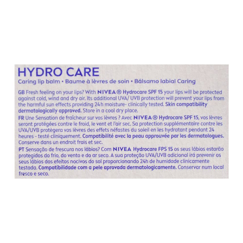 Nivea Hydro Care SPF15 Lip Balm, 24H Moisture, 4.8g - Image 4
