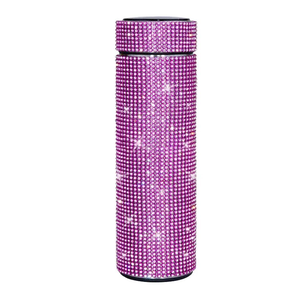 Smart Temperature Display Diamond Vacuum Insulated Water Bottle, 500ml, Pink - Main Image