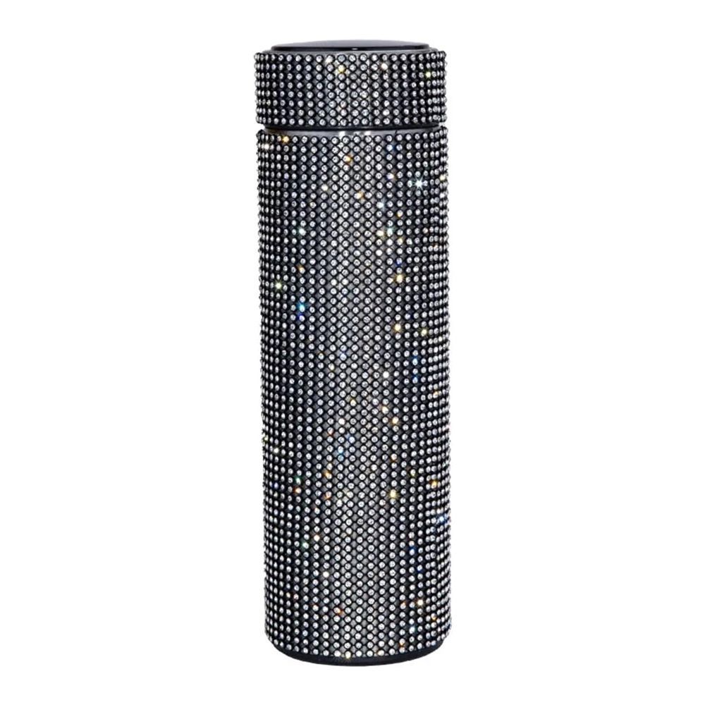 Smart Temperature Display Diamond Vacuum Insulated Water Bottle, 500ml, Black - Main Image