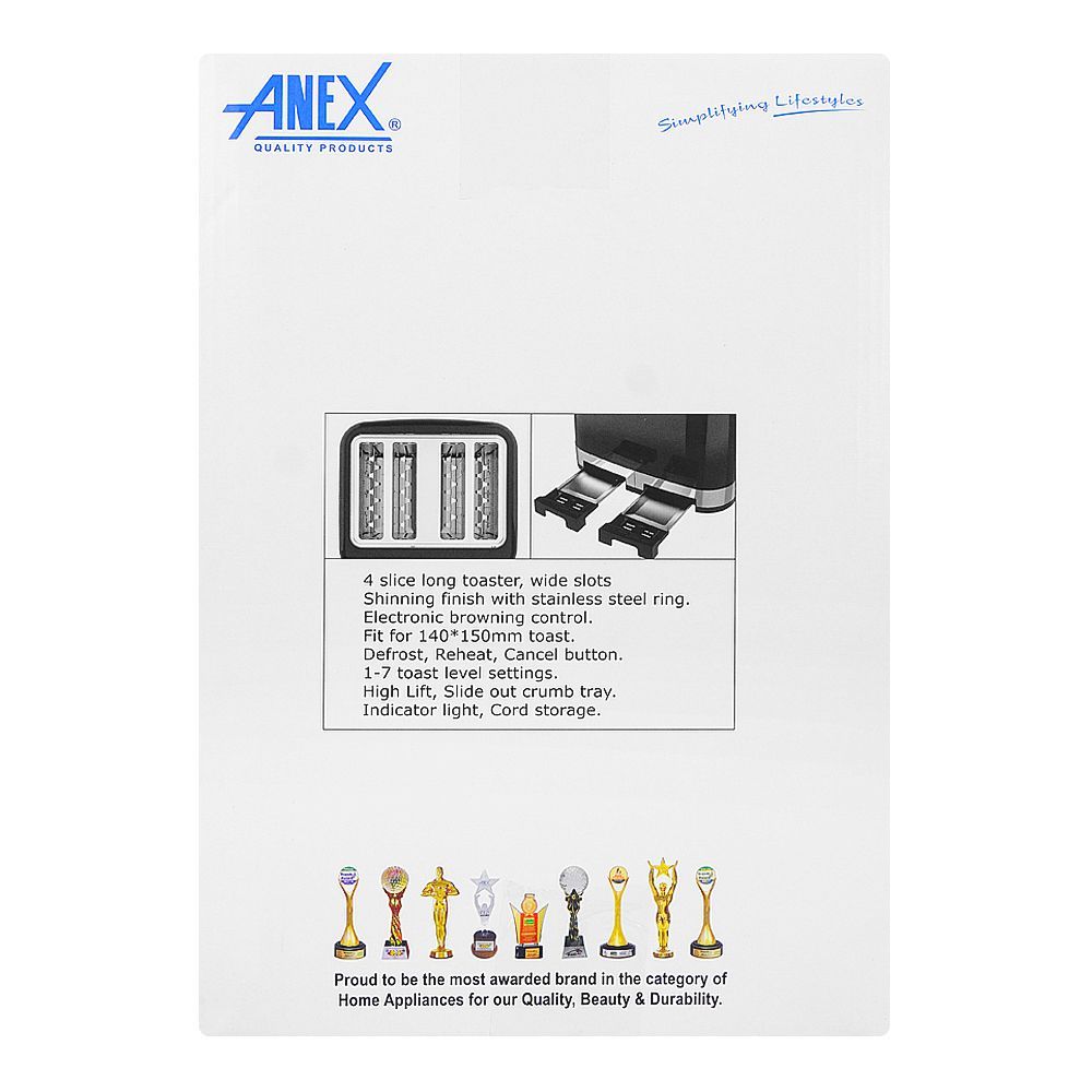 Anex Deluxe 4 Slice Toaster, 1900-2300W, Black, AG-3009 - Image 7