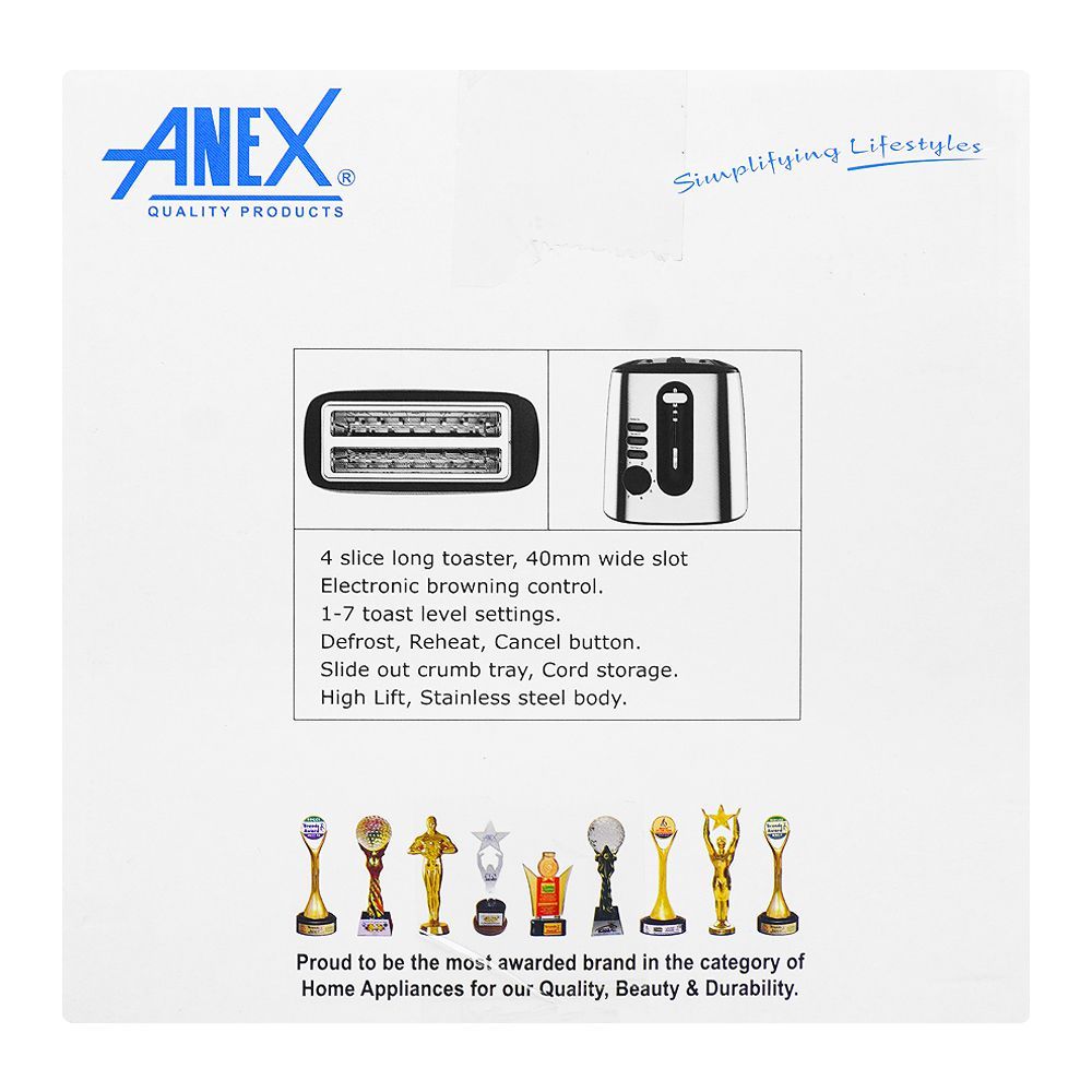 Anex Deluxe 4 Slice Toaster, 1300-1550W, Black, AG-3005 - Image 7