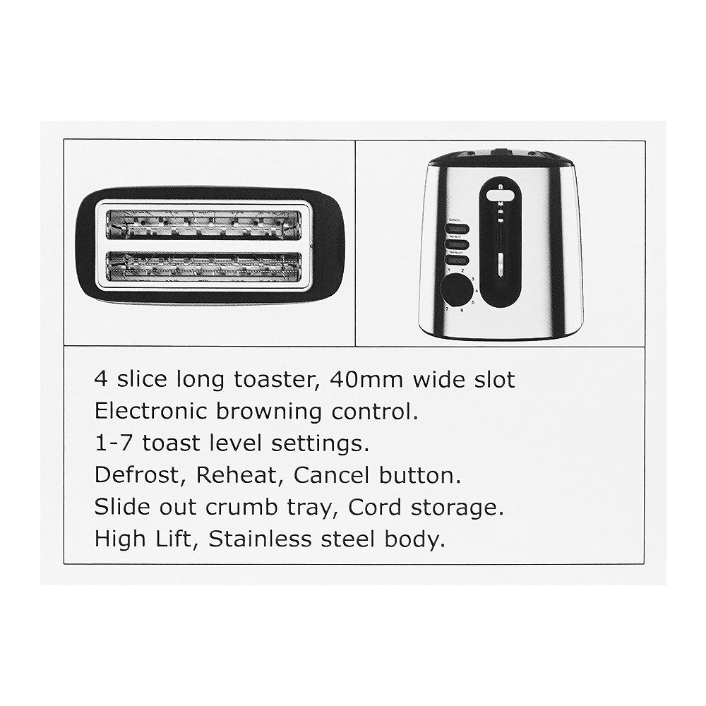 Anex Deluxe 4 Slice Toaster, 1300-1550W, Black, AG-3005 - Image 8