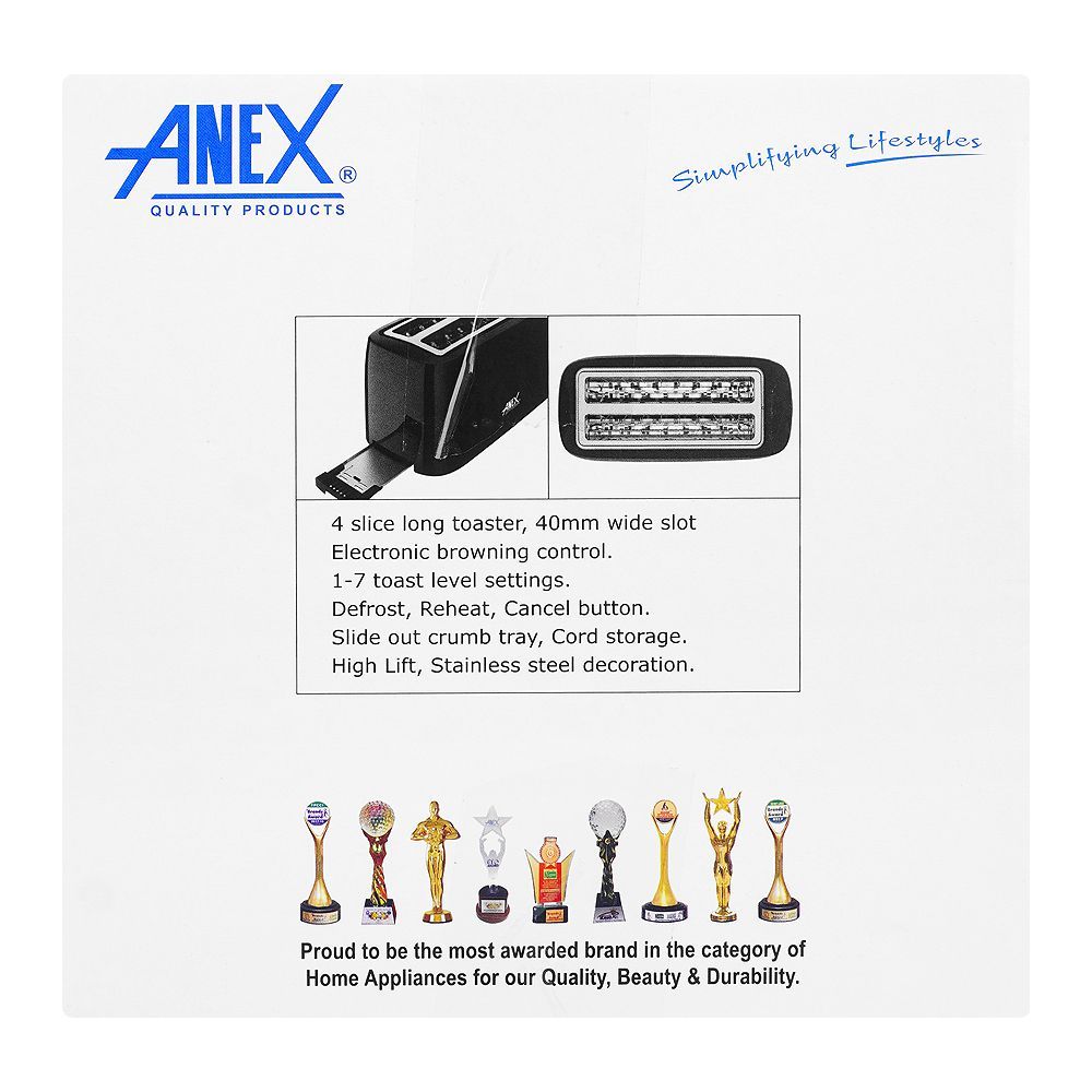 Anex Deluxe 4 Slice Toaster, 1300-1550W, Black, AG-3007 - Image 6