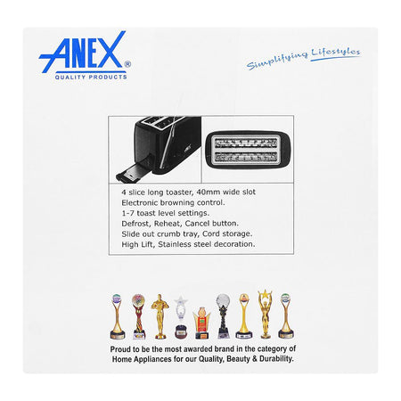 Anex Deluxe 4 Slice Toaster, 1300-1550W, Black, AG-3007 - Image 6