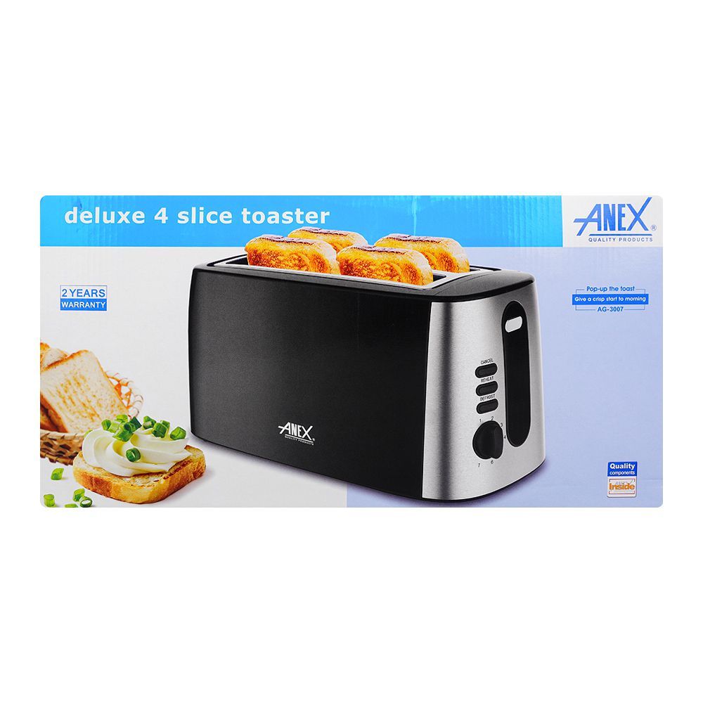 Anex Deluxe 4 Slice Toaster, 1300-1550W, Black, AG-3007 - Image 7