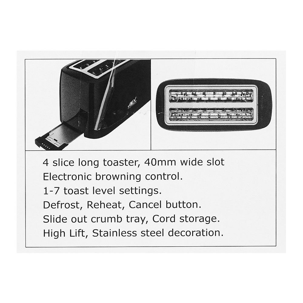 Anex Deluxe 4 Slice Toaster, 1300-1550W, Black, AG-3007 - Image 8