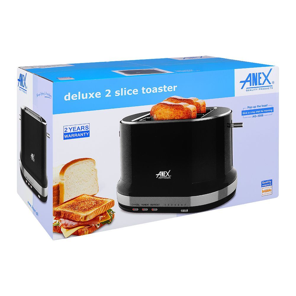 Anex Deluxe 2 Slice Toaster, 730-870W, Black, AG-3006 - Image 4