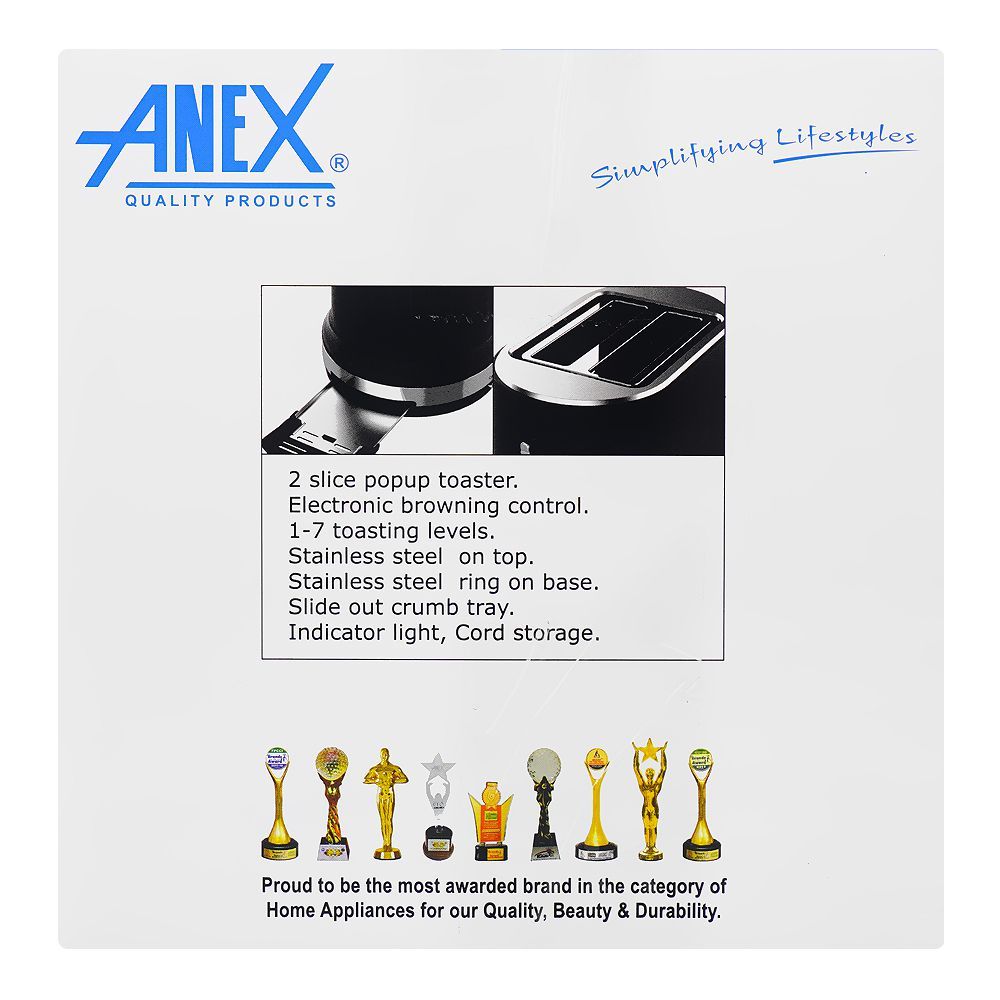 Anex Deluxe 2 Slice Toaster, 730-870W, Black, AG-3006 - Image 6