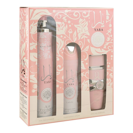 Lattafa Yara Gift Set: Eau de Parfum 100ml+Body Spray 200ml+Air Freshener 300ml, For Women, 3-Pack - Main Image
