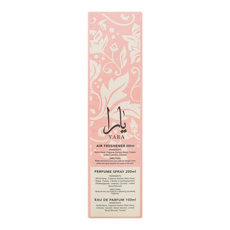 Lattafa Yara Gift Set: Eau de Parfum 100ml+Body Spray 200ml+Air Freshener 300ml, For Women, 3-Pack - Image 3