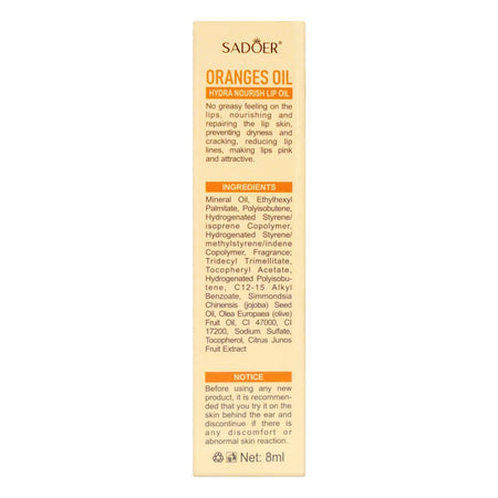Sadoer Orange Lip Oil, Hydrating & Nourishing, Reduces Lip Lines, 8ml, SD38461 - Image 5