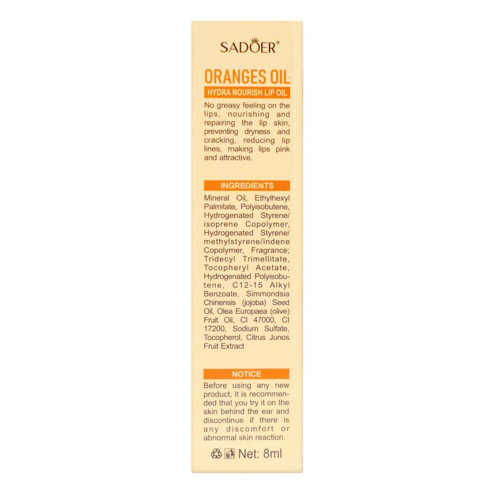 Sadoer Orange Lip Oil, Hydrating & Nourishing, Reduces Lip Lines, 8ml, SD38461 - Image 5