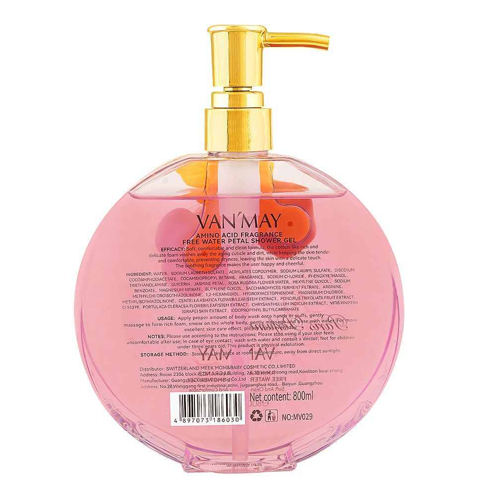 Van'May Paris Perfume Amino Acid Fragrance Free Water Petal Shower Gel, 800ml - Main Image