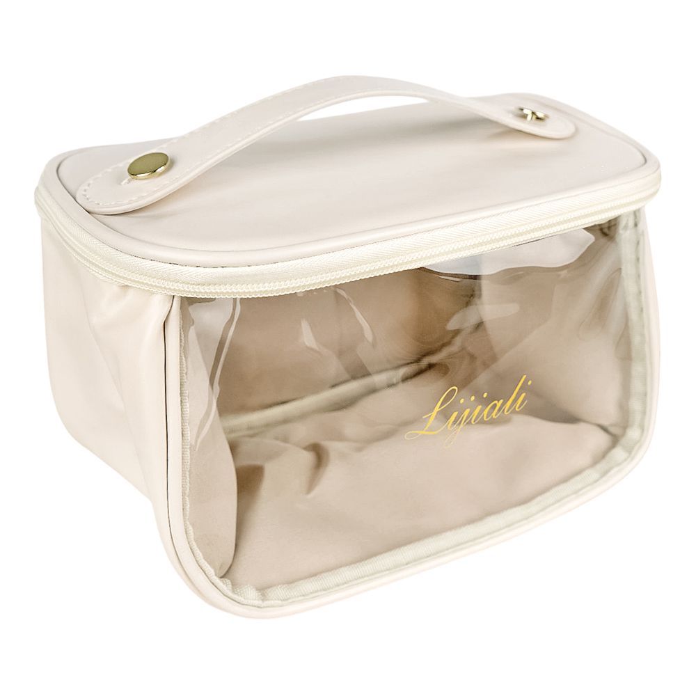 PU Leather Transparent Makeup Bag, Travel Cosmetic Organizer, White, AF-63 - Main Image