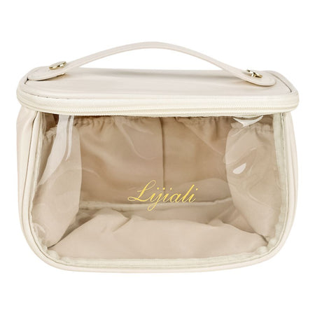 PU Leather Transparent Makeup Bag, Travel Cosmetic Organizer, White, AF-63 - Image 2