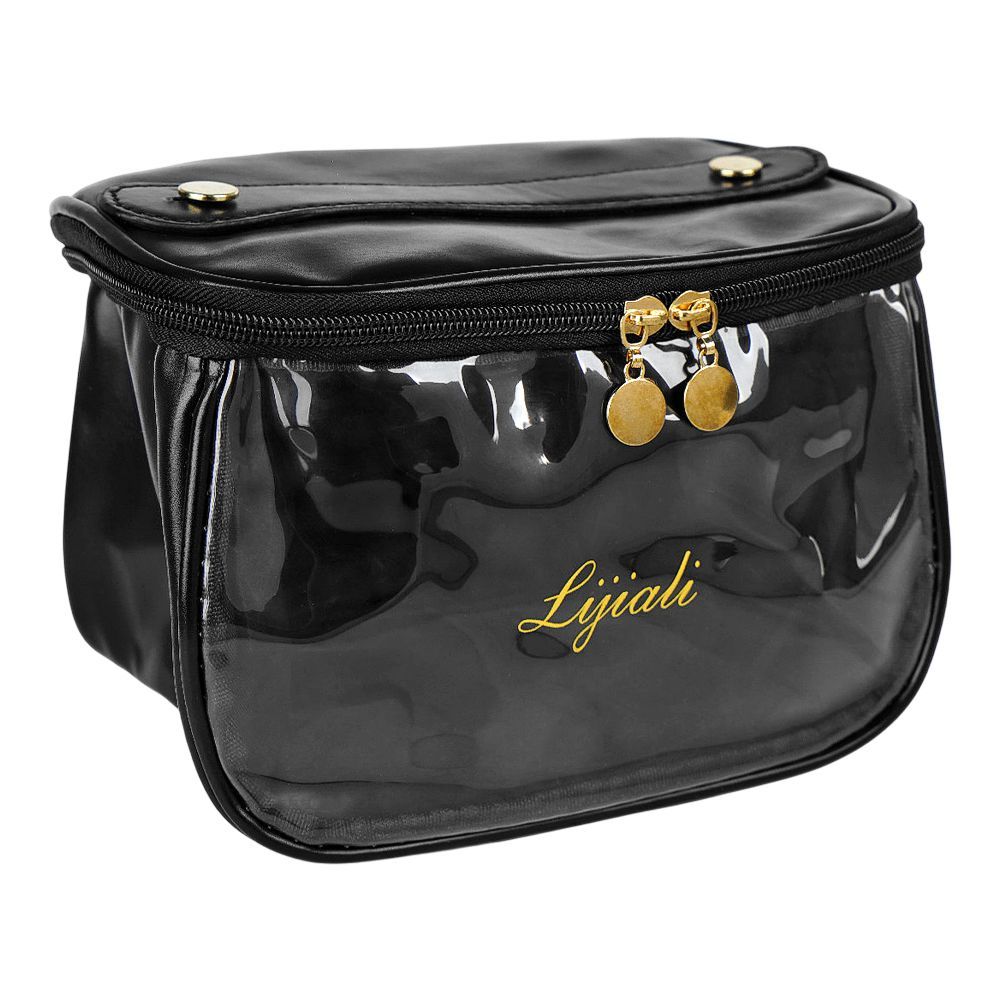PU Leather Transparent Makeup Bag, Travel Cosmetic Organizer, Black, AF-63 - Main Image