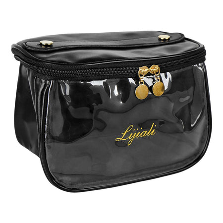 PU Leather Transparent Makeup Bag, Travel Cosmetic Organizer, Black, AF-63 - Main Image