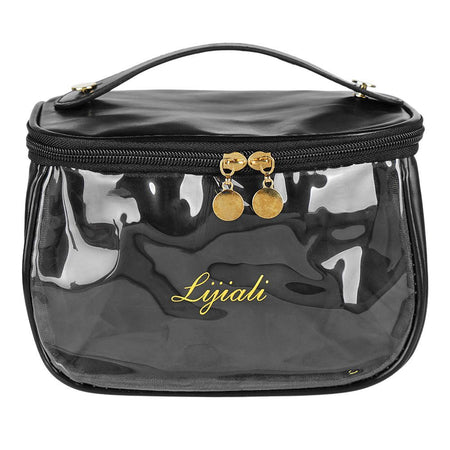PU Leather Transparent Makeup Bag, Travel Cosmetic Organizer, Black, AF-63 - Image 2