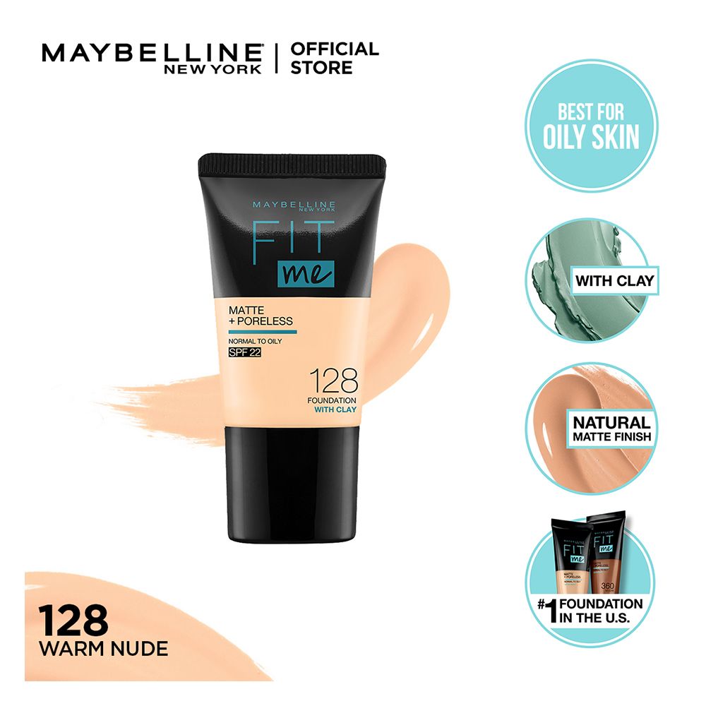 Maybelline New York Fit Me Matte + Poreless Liquid Foundation, 128, Warm Nude, 18ml - Image 2
