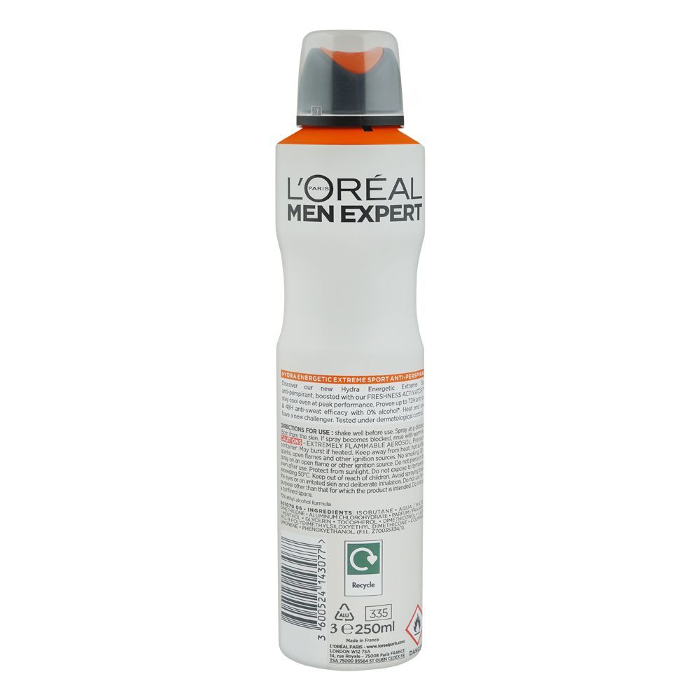 L'Oreal Paris Men Expert Hydra Energetic Extreme Sport Anti-Perspirant Deodorant Spray, 250ml - Image 2