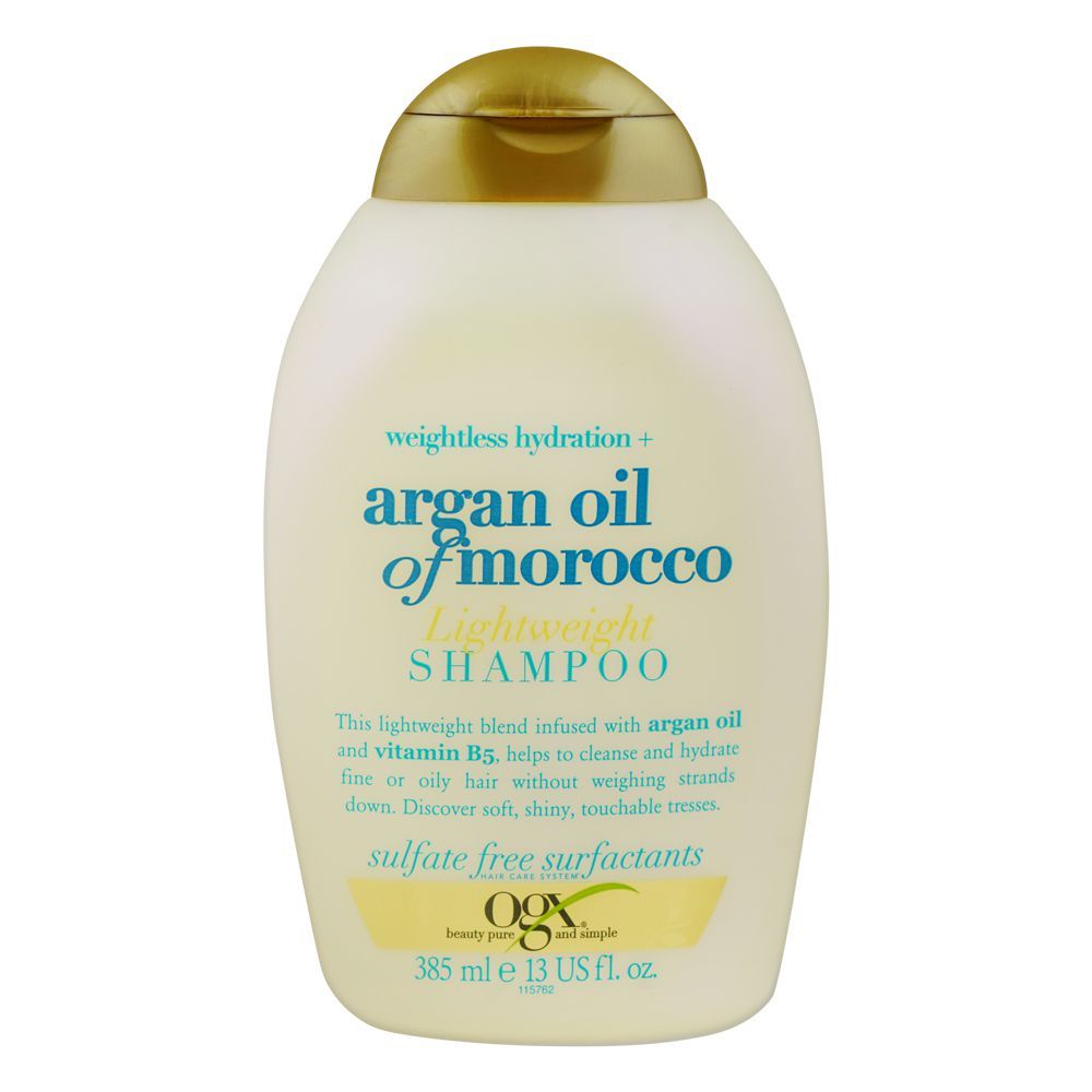OGX Weightless Hydration Argan Oil Of Morocco Shampoo, Sulfate Free, For Fine Hair, 385ml - Main Image