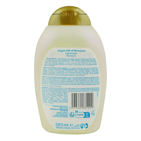 OGX Weightless Hydration Argan Oil Of Morocco Shampoo, Sulfate Free, For Fine Hair, 385ml - Image 2
