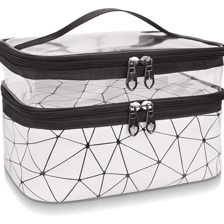 Waterproof Double Layer Zipper Travel Cosmetic Bag, Makeup Organizer & Toiletry Pouch, Silver - Main Image