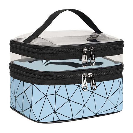 Waterproof Double Layer Zipper Travel Cosmetic Bag, Makeup Organizer & Toiletry Pouch, Blue - Main Image