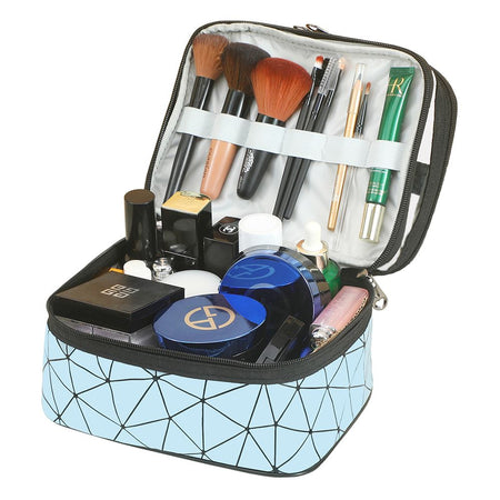 Waterproof Double Layer Zipper Travel Cosmetic Bag, Makeup Organizer & Toiletry Pouch, Blue - Image 3
