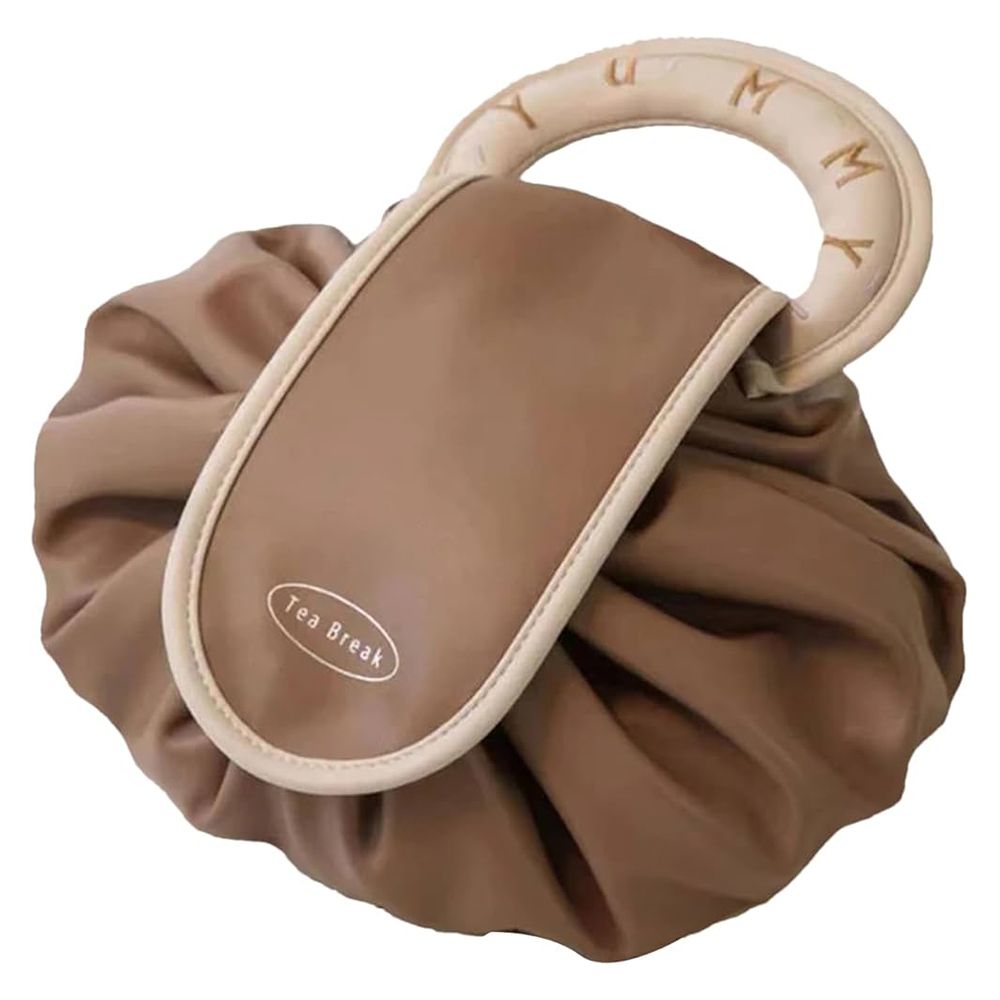 Drawstring Travel Cosmetic Bag, Makeup Organizer & Toiletry Pouch, Brown - Main Image