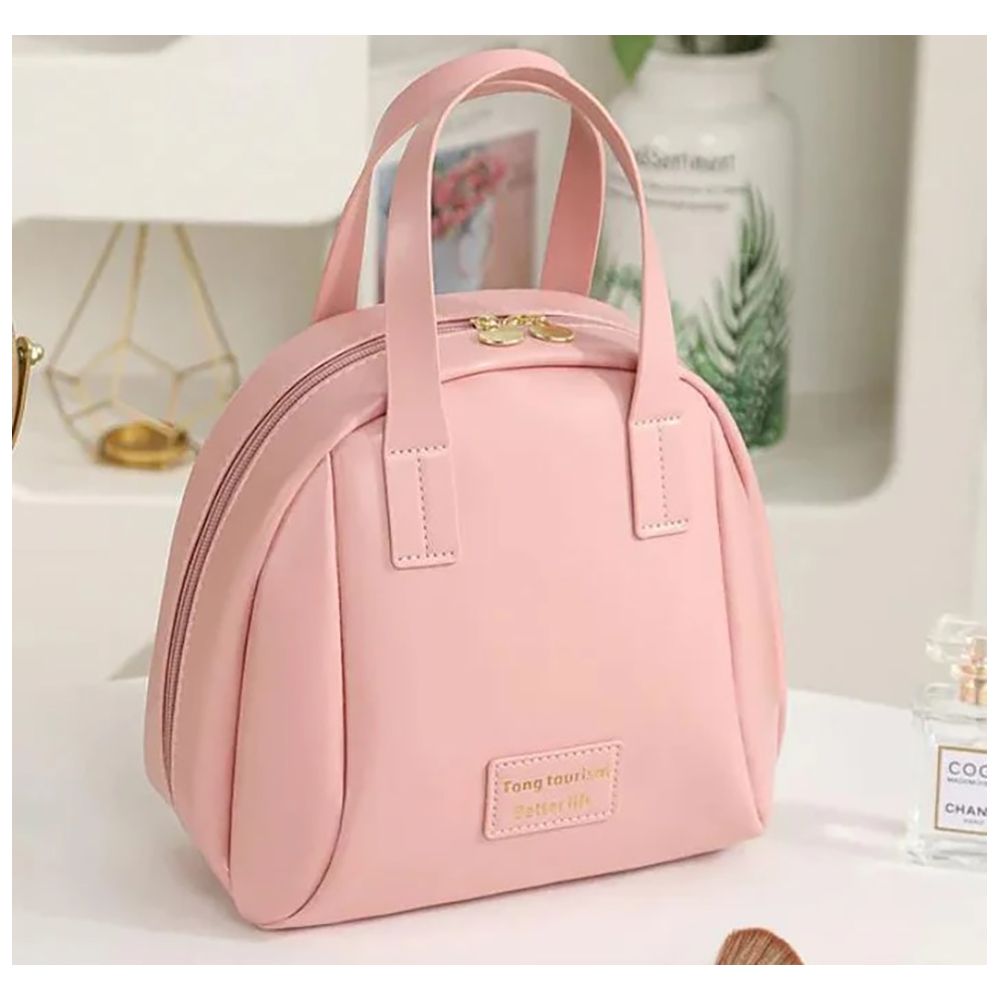 Handle-top Travel Cosmetic Bag, Makeup Organizer & Toiletry Pouch, Pink - Main Image