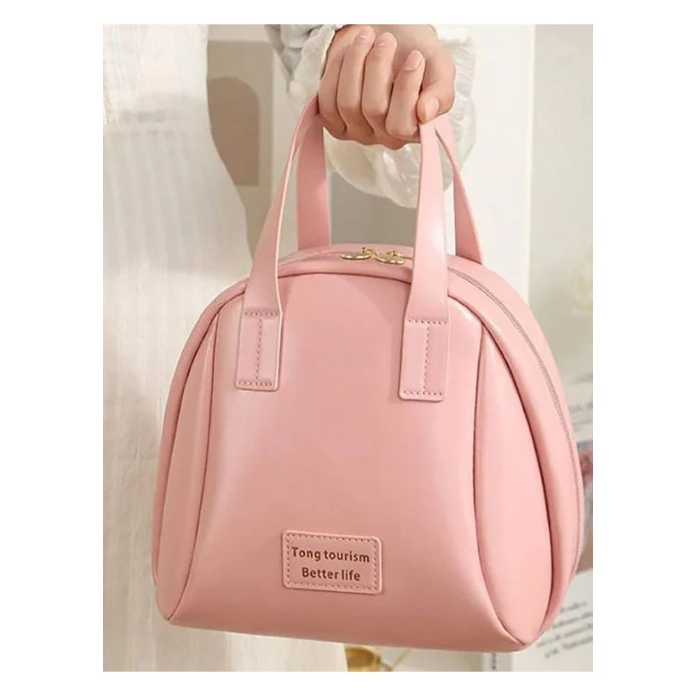 Handle-top Travel Cosmetic Bag, Makeup Organizer & Toiletry Pouch, Pink - Image 2