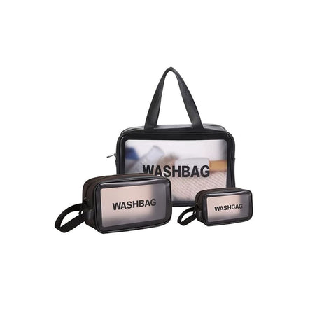 AJF PVC Transparent Cosmetic Bag Set, Black - Image 6