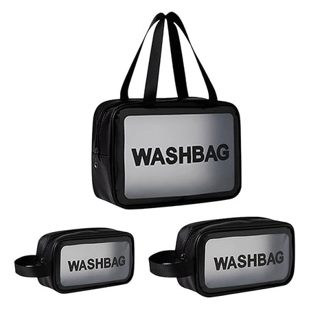 AJF PVC Transparent Cosmetic Bag Set, Black - Image 7