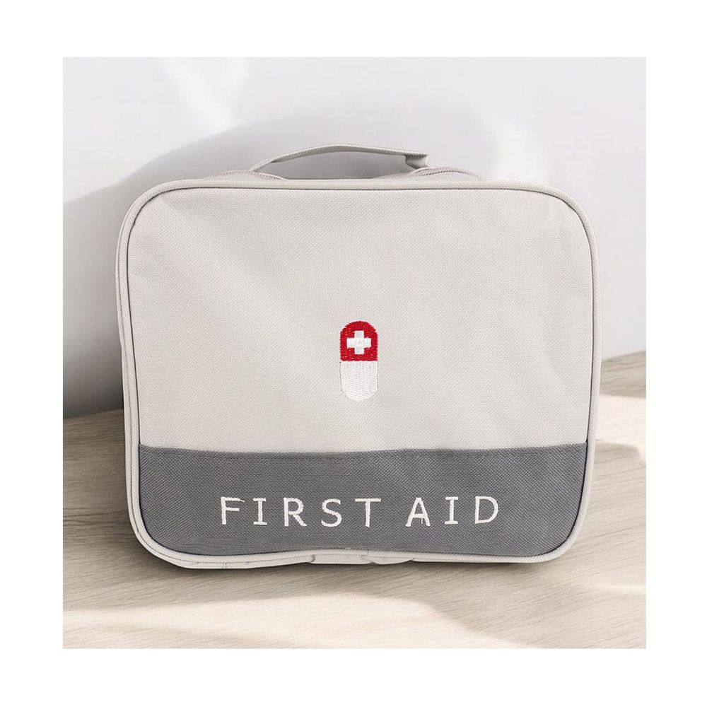 Empty Emergency First Aid Medical Kit, Medicine Storage Bag For Home & Travel, Grey - Main Image